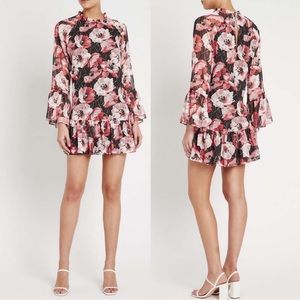 Misa Los Angeles Blythe Dress Poppy Print Floral Chiffon Long Sleeve Drop Waist